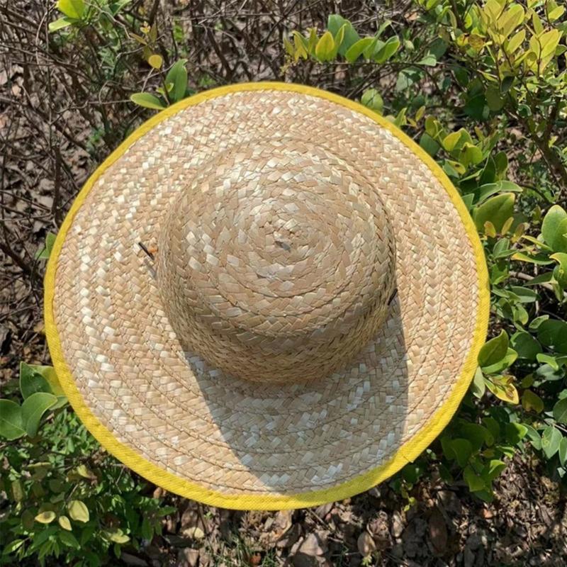 Cappello a visiera con tesa larga per bambina bambino unisex uncinetto paglia naturale cappello da contadino per bambini cappello Panama cappello a visiera per bambini