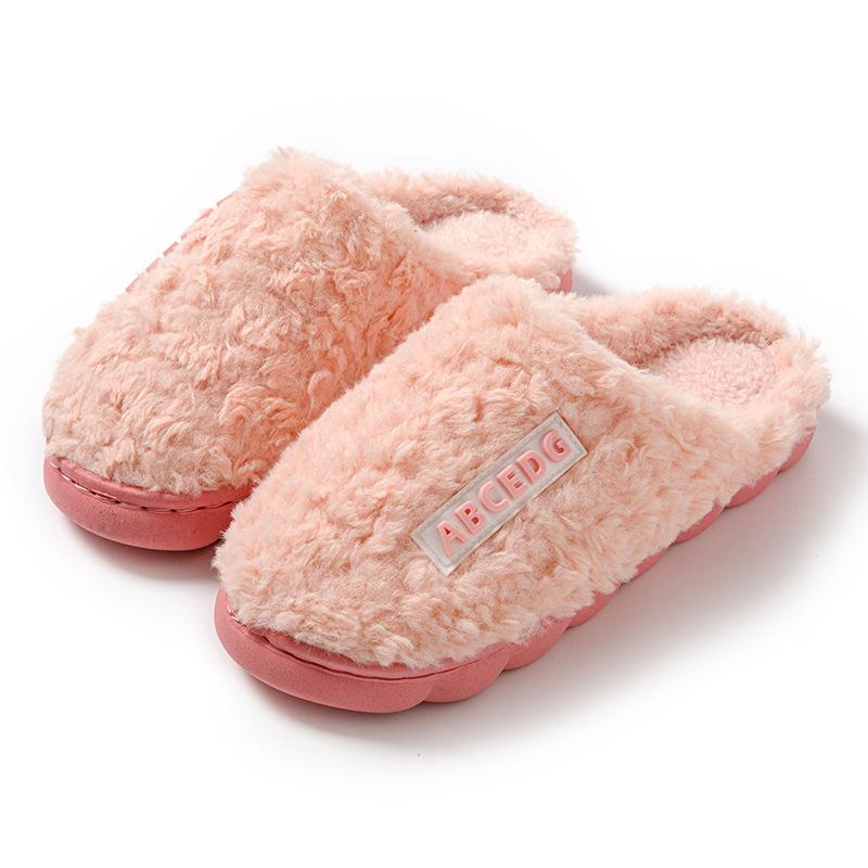 Women's Fuzzy Cotton Slippers - Warm, Lightweight, Soft Indoor Shoes with Fun Letter Design