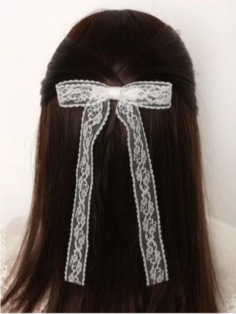 Cute Japanese Style Black & White Lace Bow Hair Clips, Summer Side Bangs Hair Accessories, Claw Clips, Hair Claws