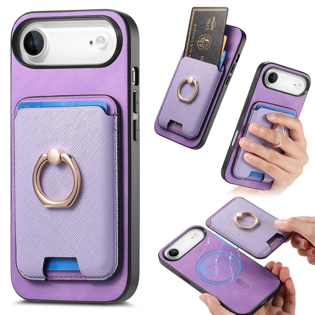 For iPhone 17 Air Magnetic Case Detachable Card Bag Leather Back Cover with Kickstand
