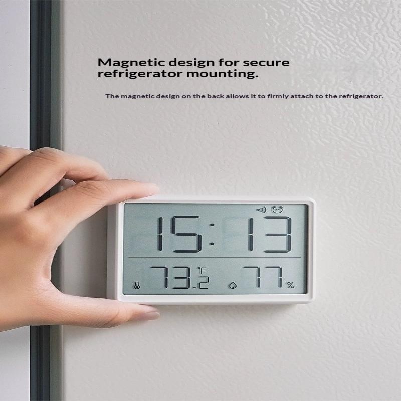 Ultra Thin Sleek Digital Alarm Clock LCD Temperature Humidity Monitor Silent Desk Clock for Bedroom Living Room