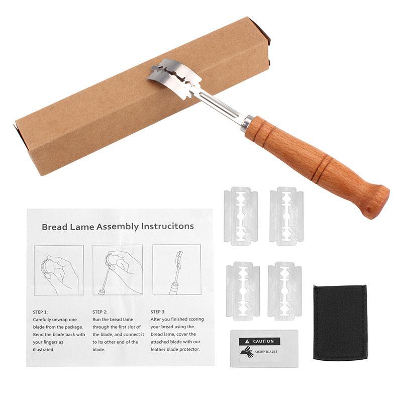 

Резак для теста, хлеба, выпечки с 5 лезвиями, нож для тостов, изогнутый нож для багета, деревянная ручка, пекарский аксессуар для выпечки, кондитерские лопатки SET