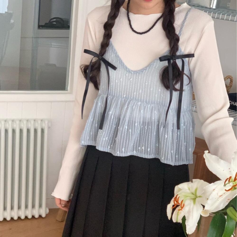 Korean Chic 2026 Spring/Summer Essential Lace Camisole One Size синий