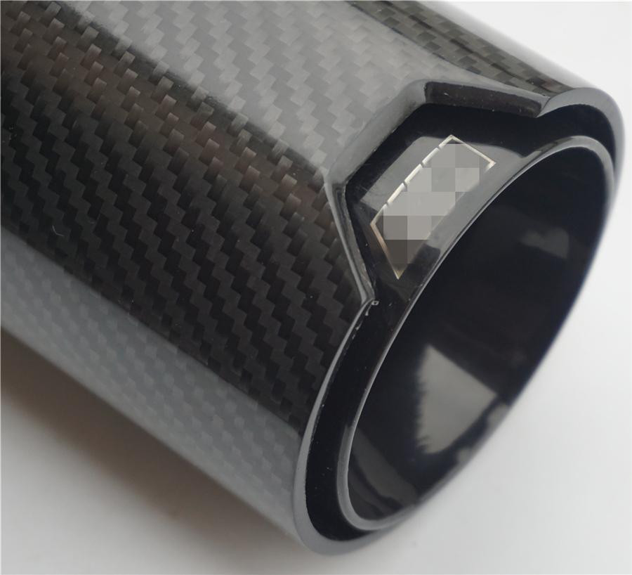 Pair All Full Glossy Black Universal Car 100% Real Carbon Fiber Exhaust End Tips for BMW 2.5'' In, 3.5'' Out With Logo
