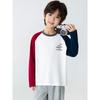 Korean Style Children's Clothing for Older Boys, Spring Cartoon Color-Blocking Round Neck Long-Sleeve T-Shirt, Pure Cotton Base Shirt