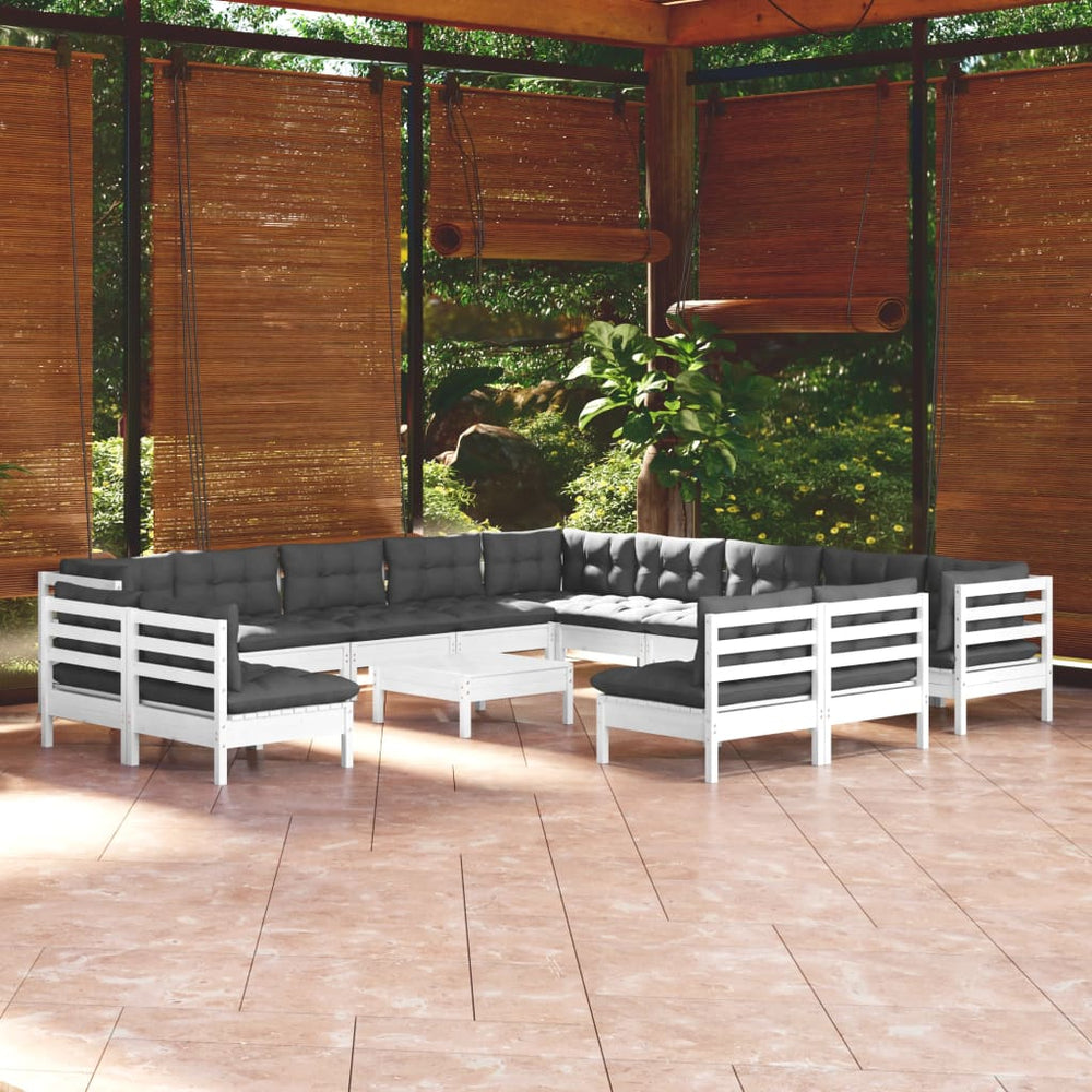 Salon de jardin 14 pcs avec coussins  bois de pin solide