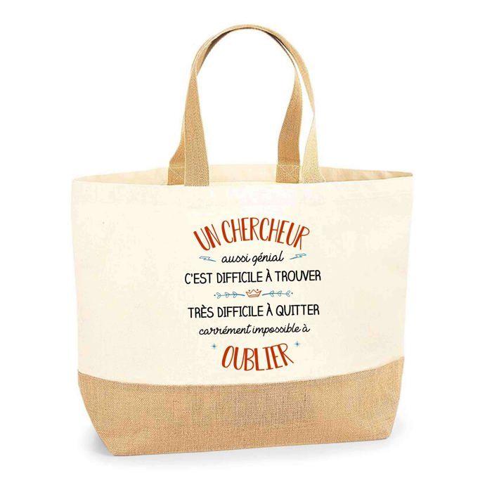 Cabas / Tote bag - PLANETEE - Un Chercheur aussi génial (prénom personnalisé) - Jute naturel - Imprimé - Fabriqué en France