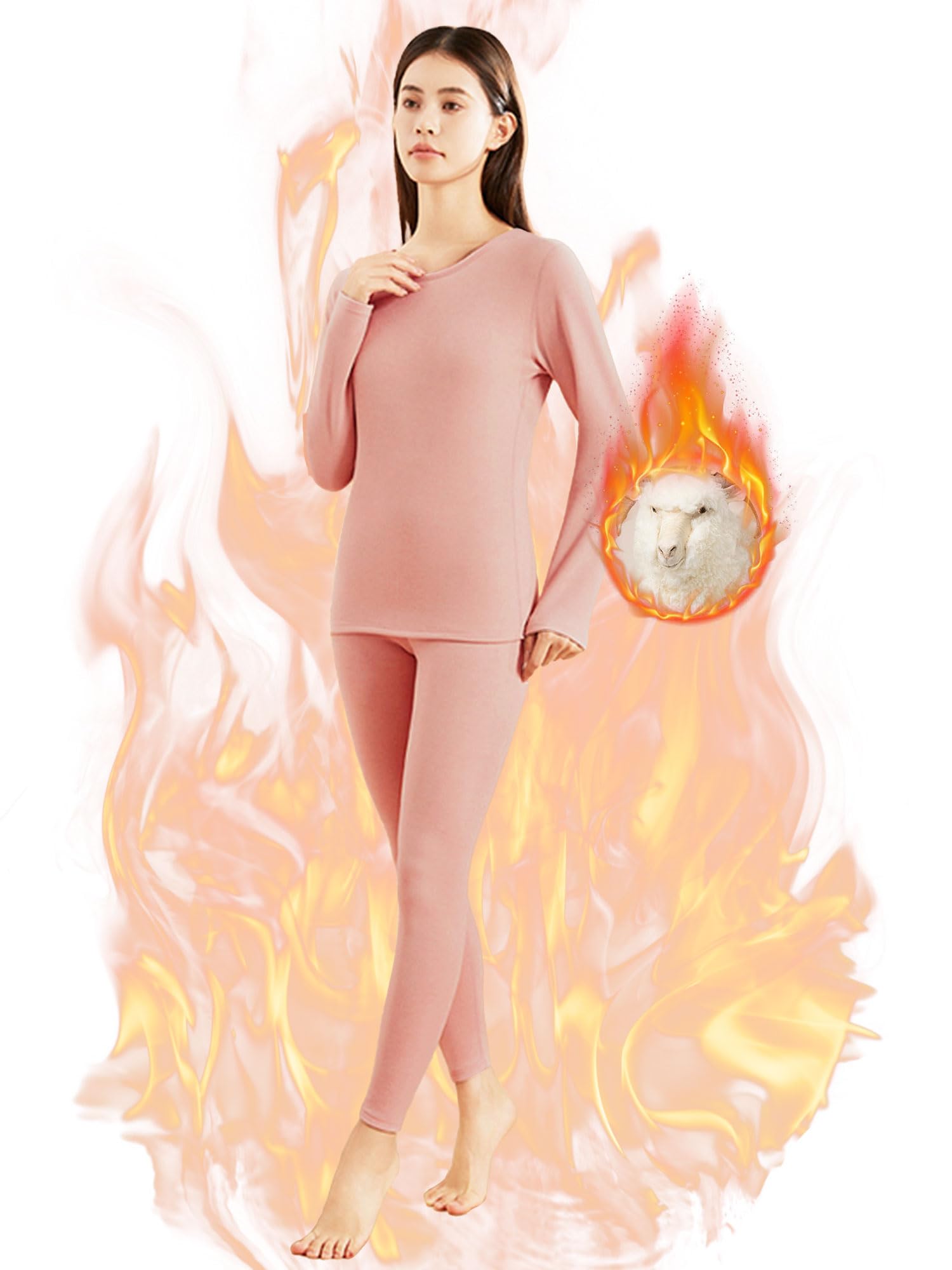 

Комплект теплого нижнего белья ANGEL CITIZ и тепловой рубашки из кашемира и шелка, зимний, размер 3XL, женский (Верх Низ) [Холодная погода, розовый