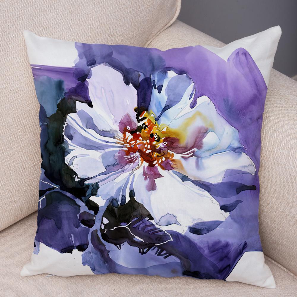 Watercolor Floral Cushion Cover Abstract Poppy Flower Art Print Soft Fabric Living Room Sofa Home Decor Pillow Case