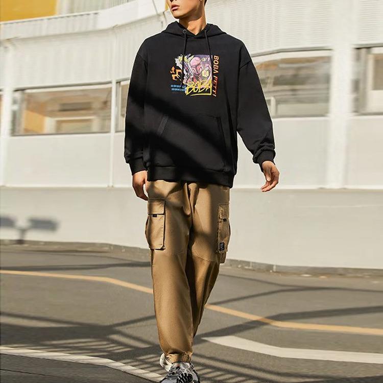 Li-Ning X Star Wars Co-Branded Sport Lifestyle Series Cartoon Pattern Letter Print Loose Pullover Hoodie Unisex Hoodie Black AWDS589-1