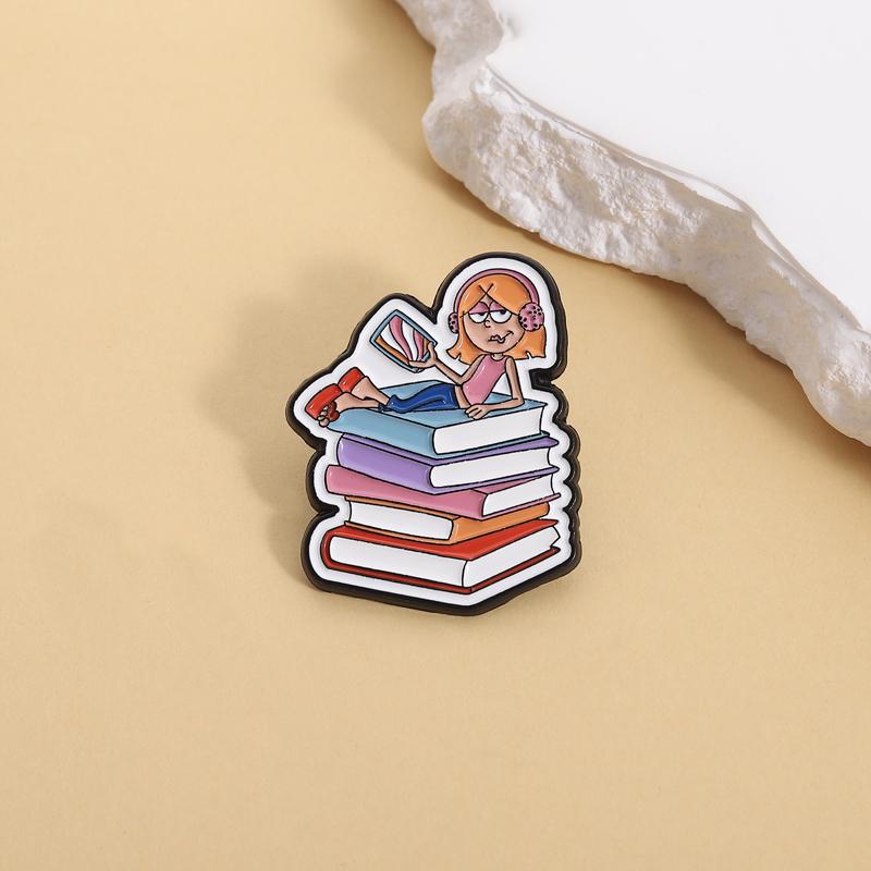 Audio Books Enamel Pins Custom Cartoon Anime Girl Brooches Lapel Badges Clothes Reading Habit Jewelry Gift for Friends