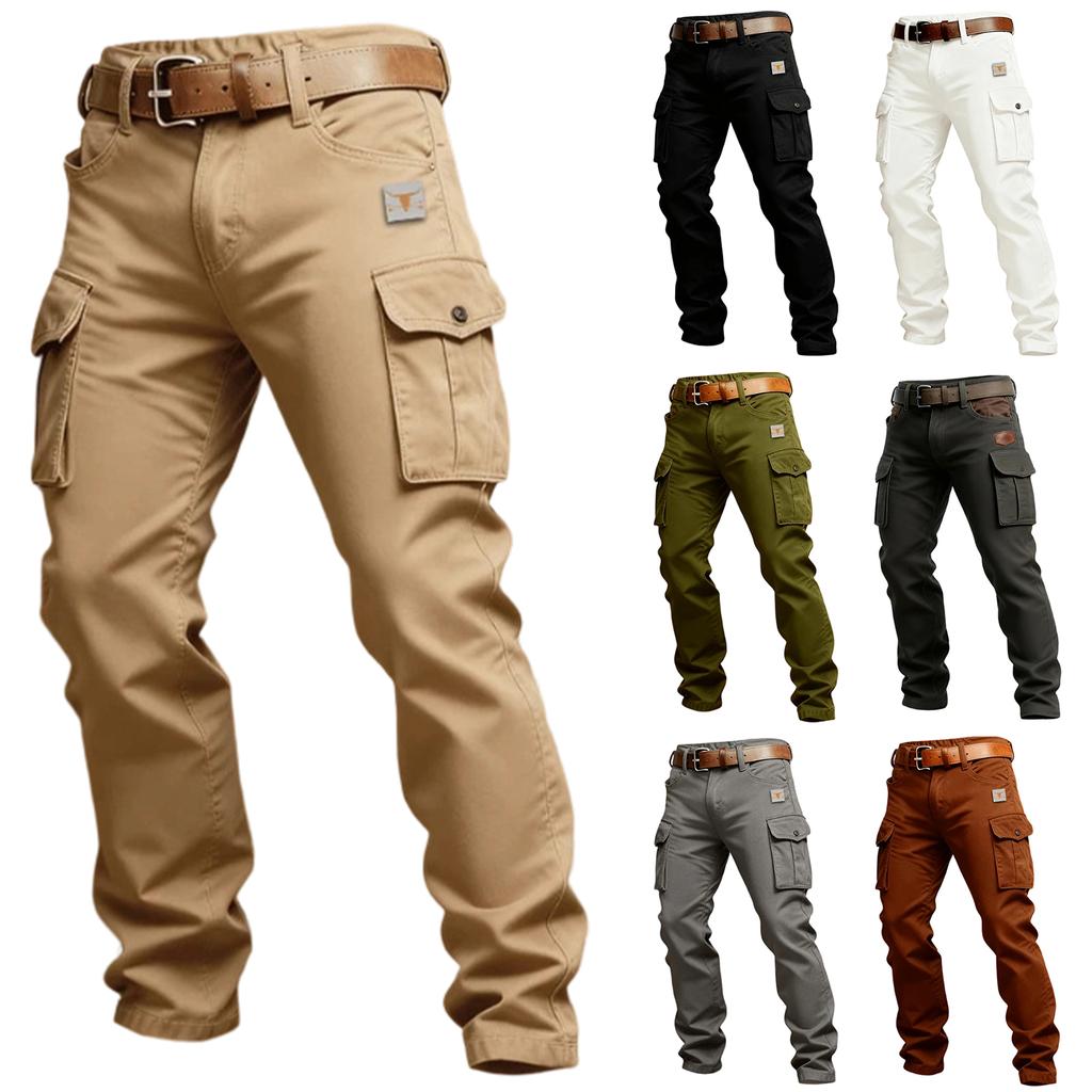Men Cargo Pants Relaxed Fit Multi Pocket Trousers Cotton Fabric Utility Casual Straight Leg Pants with Belt