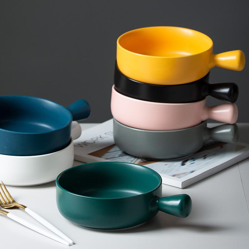 6 Inch Porcelain Baking Plate Dessert Bowl Ramekin Baker Dinner Plate Pasta Dishes Baked Rice Bowl with Handle Microwave Safe