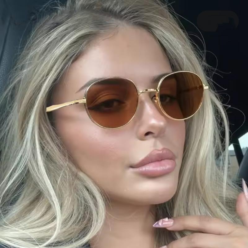 Car Sunglasss 2pcs Vintage Oval Metal Punk Sun Glasses Women Luxury Brand Designer Shades Fashion Small Frame Casual Eyewear
