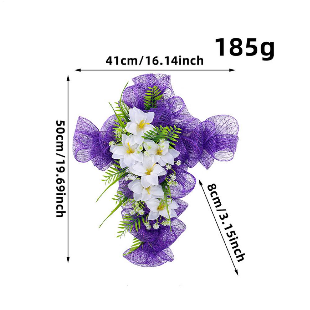 Home Decor Purple Door Easter Wreaths Hanging Festival Courtyard Front Door Fake Cross Wreath for Indoor Outdoor Wall Decoration