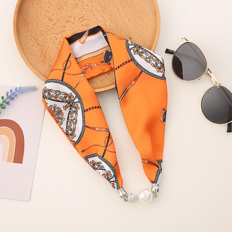 Шелковый шарф-ожерелье в корейском стиле: Жемчужная подвеска, магнитная застежка, женский тонкий чокер