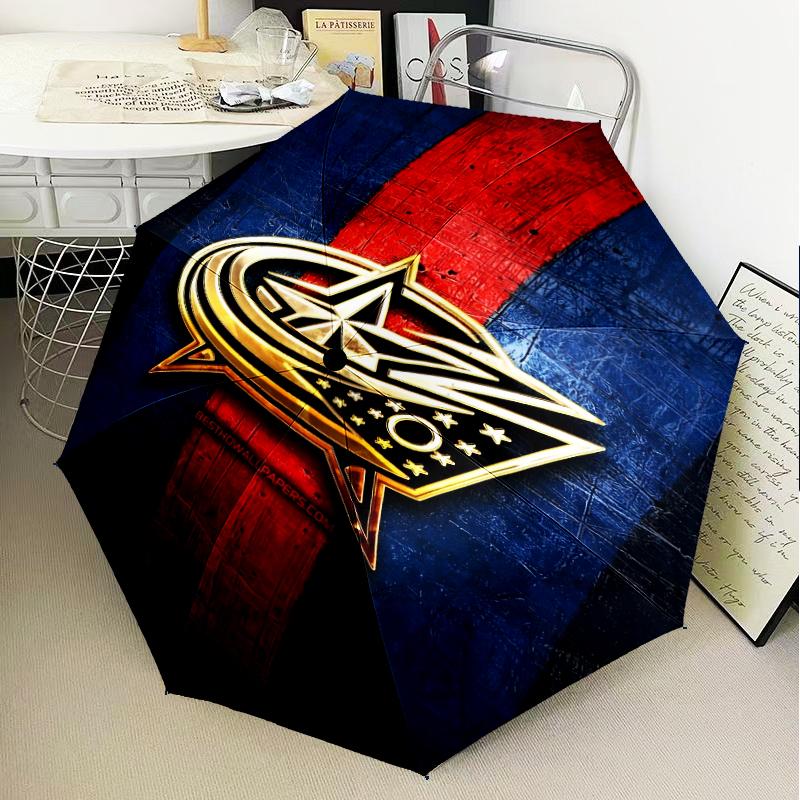 Columbus Blue Jackets Heart Umbrella Folding umbrella, automatic umbrella 8-Frame for Travel, camping Use Gift for Halloween Christmas