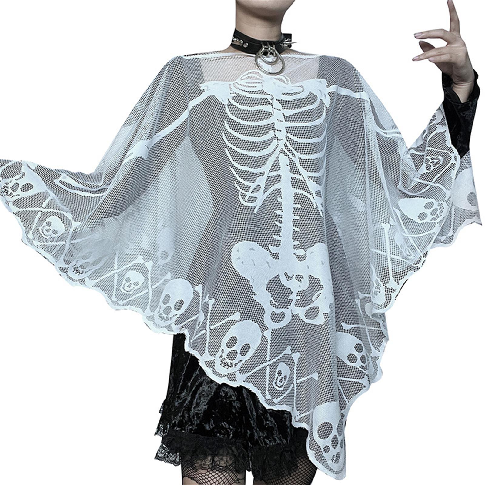 

Gothic Skull Shawl for Adult Day of the Death Skeleton Cape Cosplay Costume Cloak Festive Holiday Photo Wear Punk Scarf белый