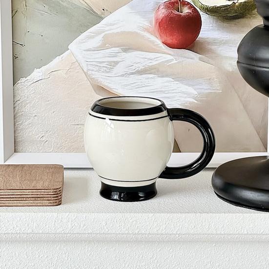 Coffee Cup 310ml Minimalist Ceramic Tea Mug Thickened Retro Black & White Coffee Cup with Ergonomic Handle Juice Milk Water Cup for Home Office