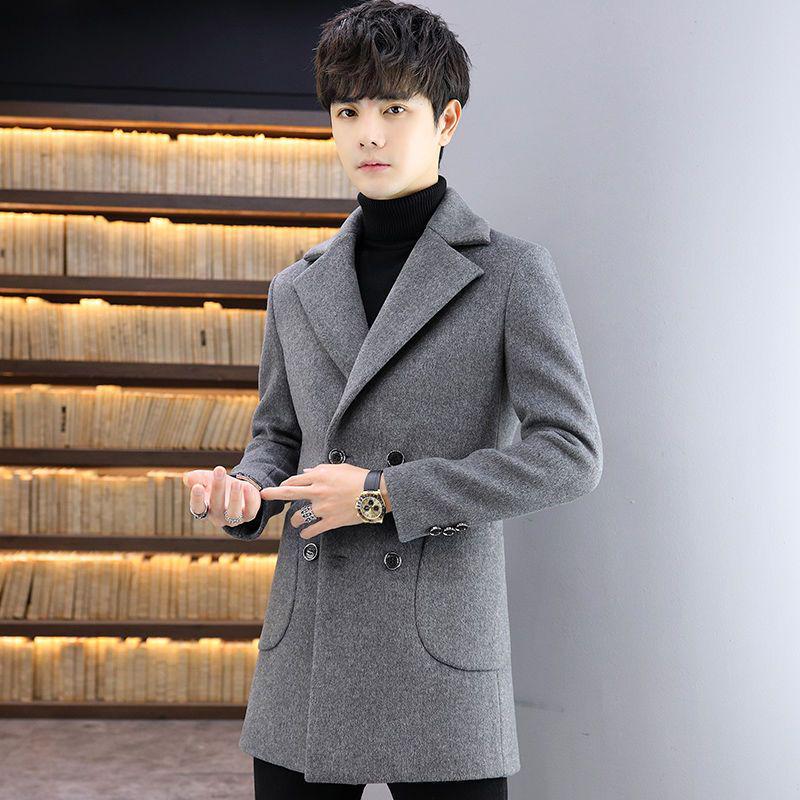 Men's Mid-Length Wool Coat: Autumn/Winter Korean Style Casual Trench Jacket