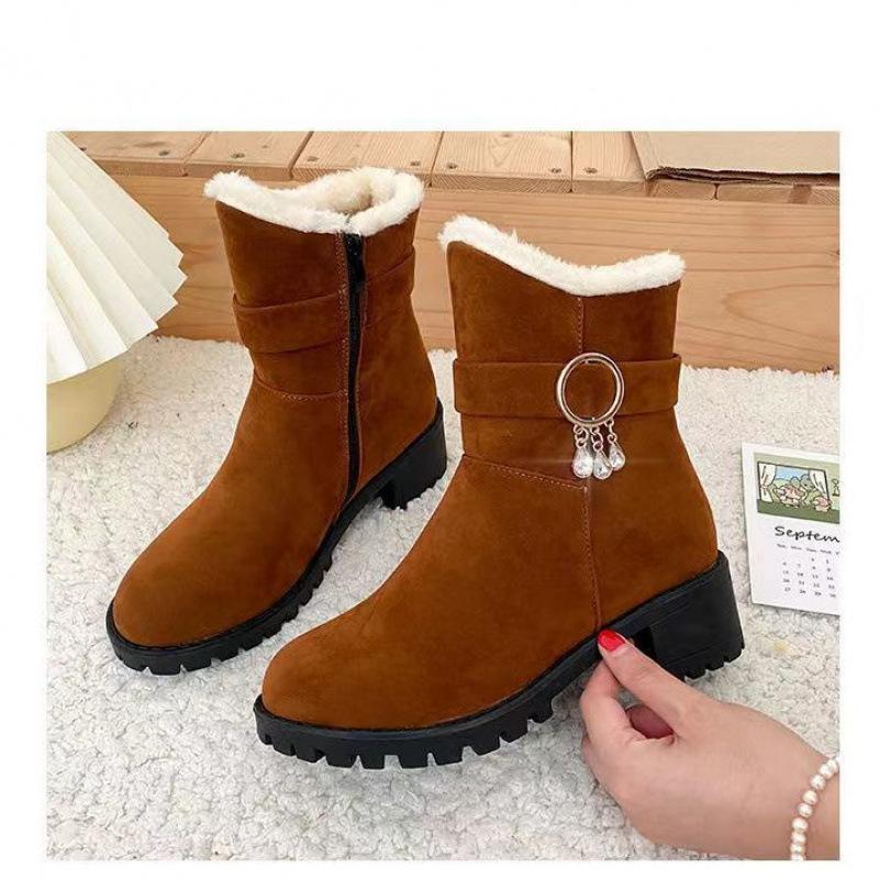 

Snow boots women s platform cotton shoes women s 2024 new fleece matte non-slip thick heel medium tube warm versatile cotton boots 35 is one size smaller. светло-коричневого