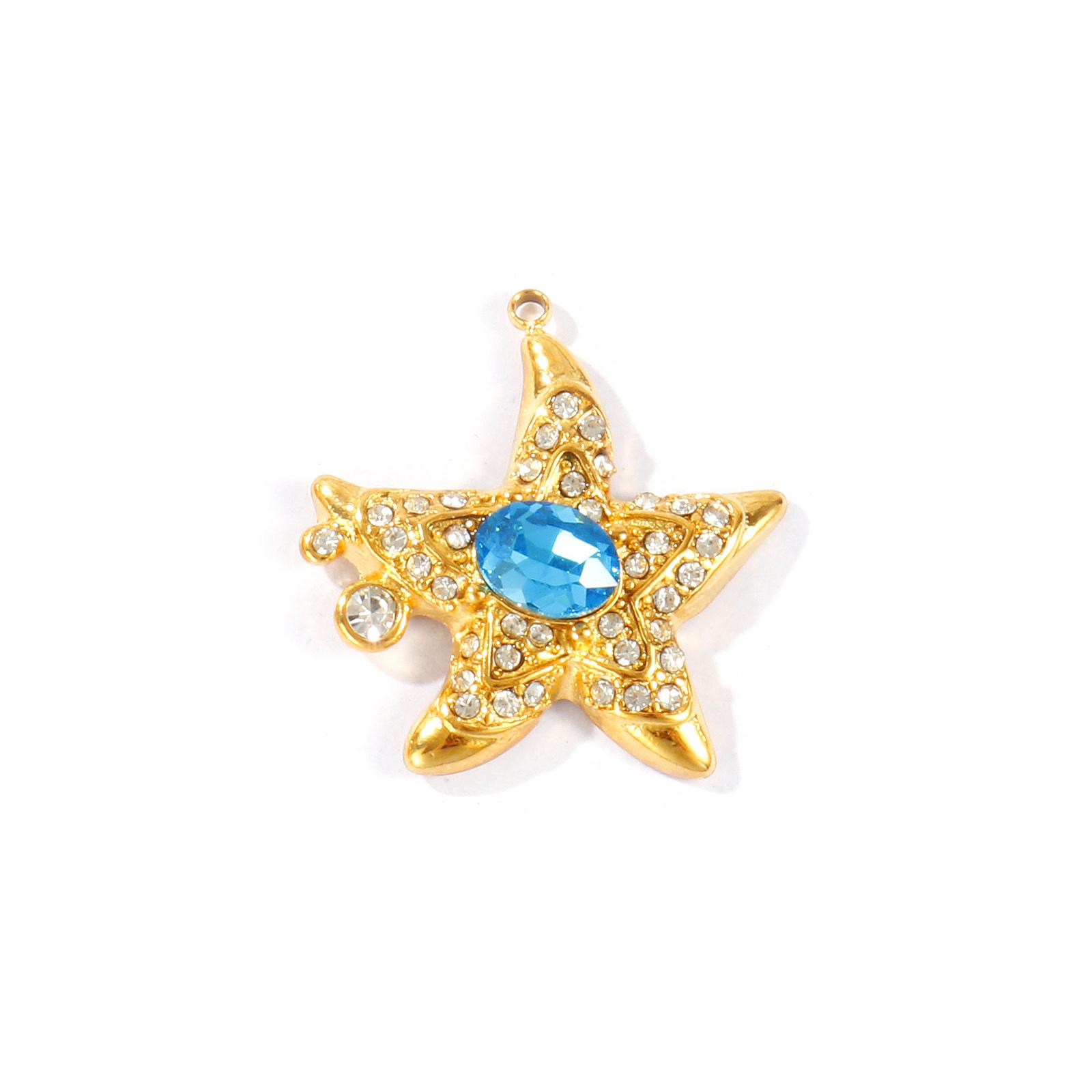 1pc Stainless Steel Charms 18K Gold Plated Ocean Starfish Blue Cubic Zirconia Pendant DIY Necklace Bracelet Jewelry Findings