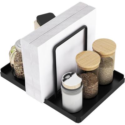Metal Napkin Holder forTable with Salt and Pepper Shakers Caddy,Napkin Storage Dispenser for Kitchen DinnerTable and Picnic Deco