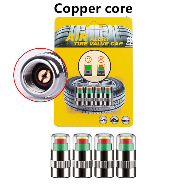 4pc Car Tire Pressure Test Cap High Precision Copper Core Auto Monitor 3 Color Eye Tire Pressure Indicator Valve Automobile Part