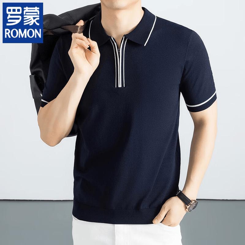 ROMON Men's Business Casual Short Sleeve Polo T-Shirt