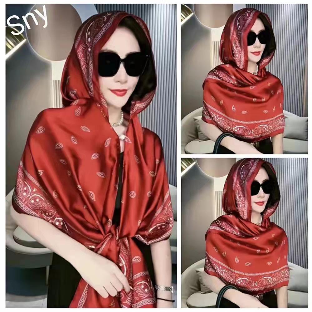 Stylish Korean Silk Scarf for Women - Versatile Brocade Scarf Shawl for Spring & Autumn.