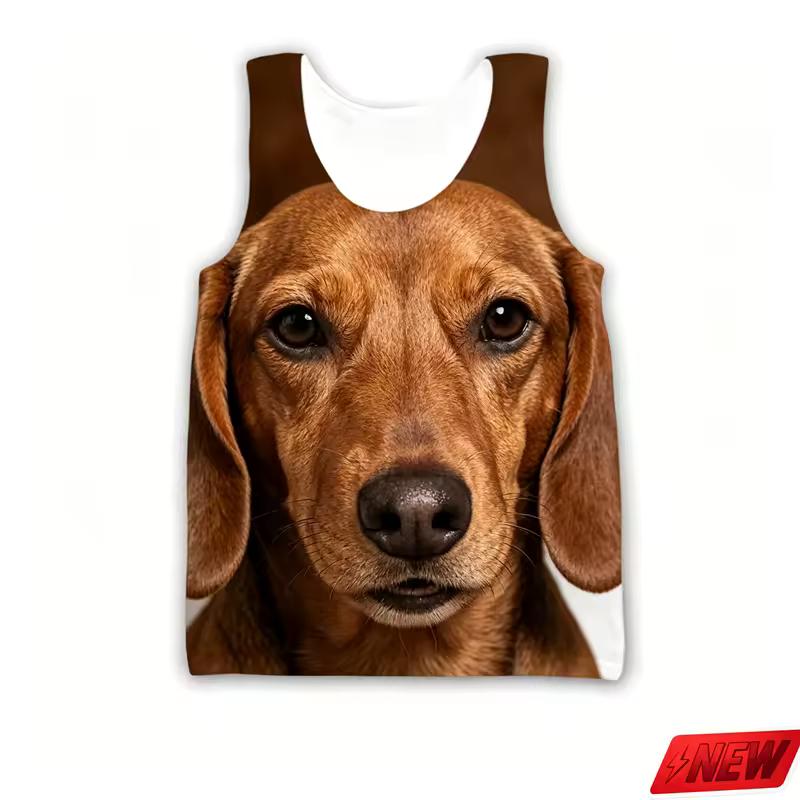 Realistic Funny Animal Dog Tank Top Men Summer Streetwear 3D Print Cute Pets Sleeveless T Shirts Boys Harajuku Loose Unisex Vest