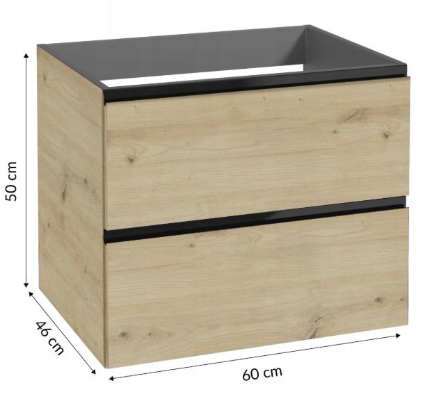 Zestaw Szafka Łazienkowa Wisząca Pod Umywalkę Z Czarnym Blatem 60x50x46cm Modus