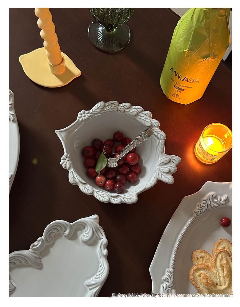 Vintage Ceramic Embossed Dessert Plate, Cake/Western Fruit Bowl, Retro Jewelry Display