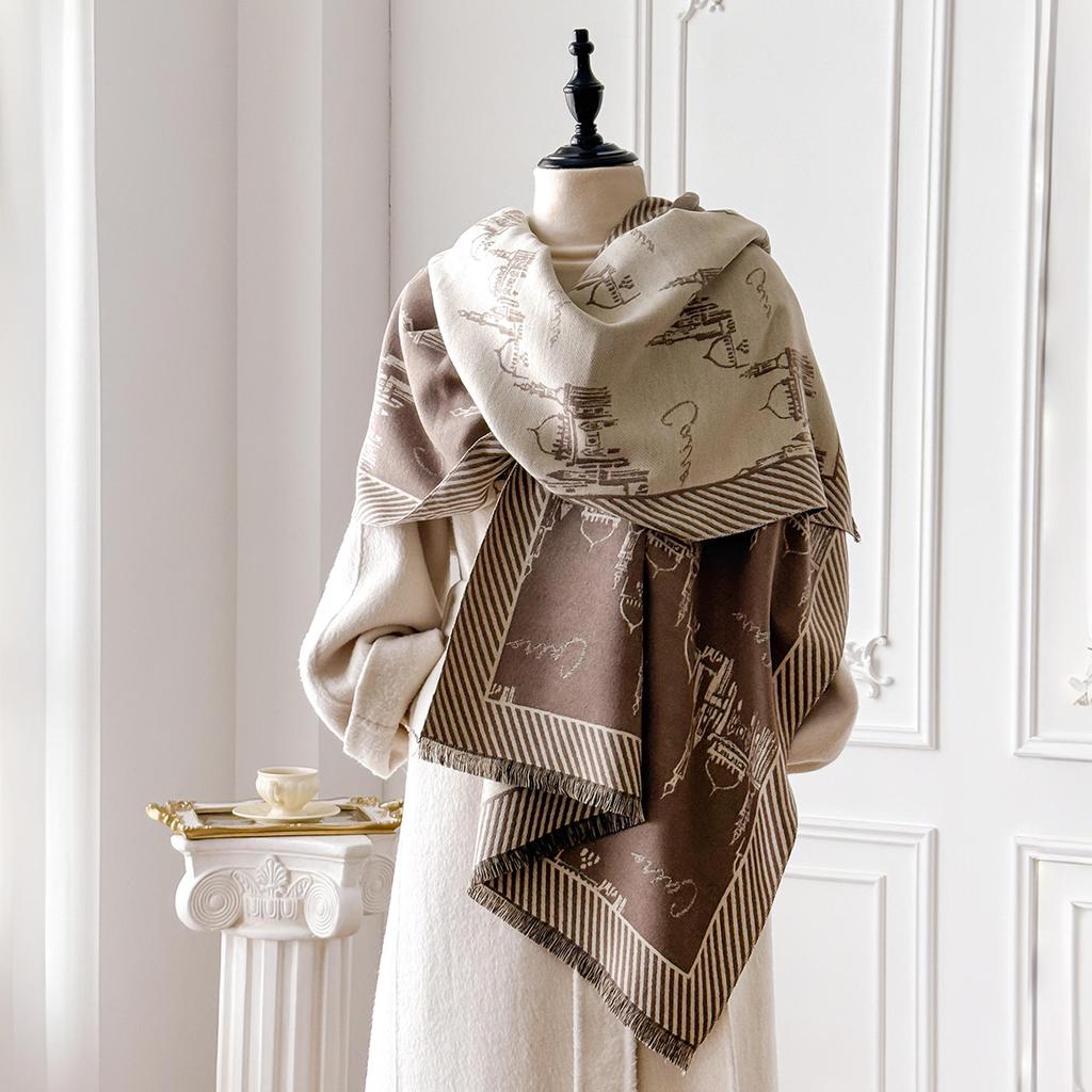 Warm Winter Blanket Cashmere Scarf for Women Design Cat Print Thick Pashmina Shawls and Wraps Bufandas Female Poncho Echarpe