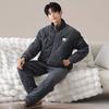 Pajamas Men'S Winter Velvet Winter Warm Three-Layer Thickened Padded Jacket Coral Fleece Loungewear Set Winter