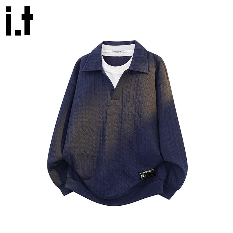 

:CHOCOOLATEit Men s Faux Two-piece Stand Collar Pullover Sweatshirt L