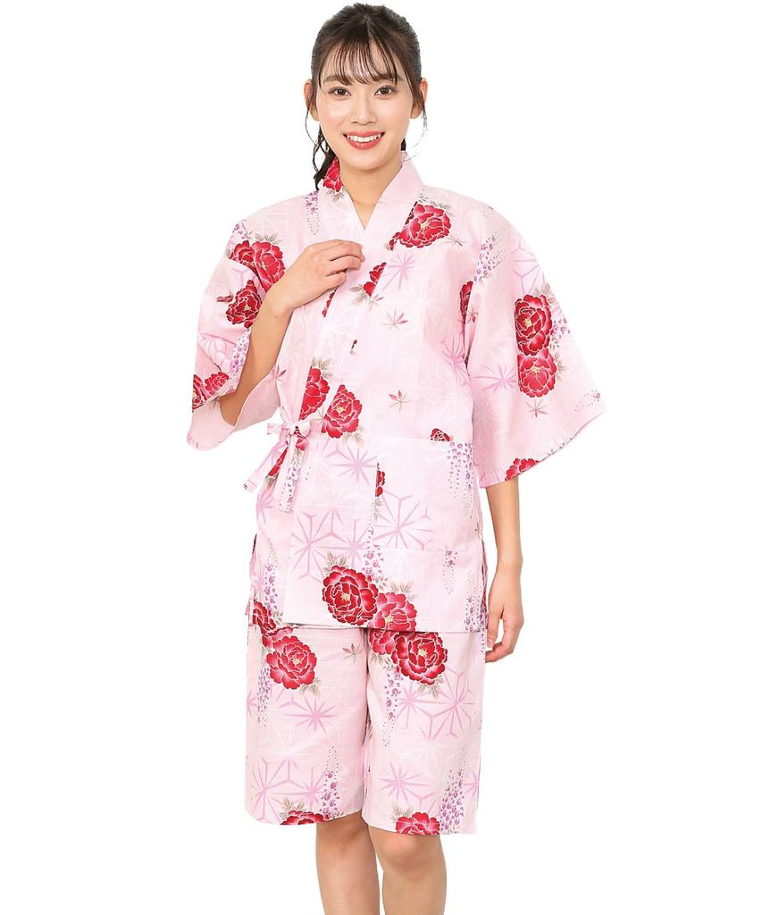 ON NISHIKI Cotton Jinbei Perfect for Fireworks and Bon Odori Breathable and with a floral Perfect for Women's 100% Set, Festivals, Displays, Odori.