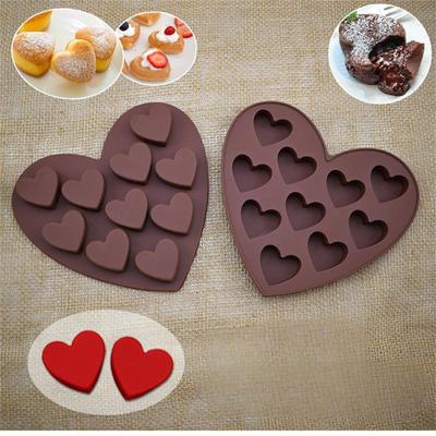 10-piece Small Heart Chocolate Candy Silicone Cake Baking Mold Ice Tray  Dripping Glue Mold