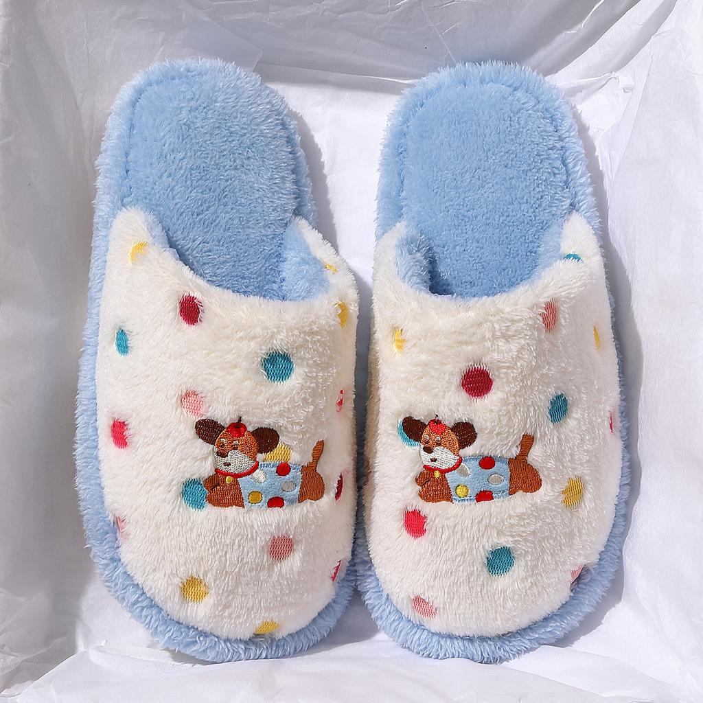 Cotton Mop Autumn and Winter New Fun Color Dot Dog Cartoon Home Indoor Couple Cute Fluffy Cotton Slippers