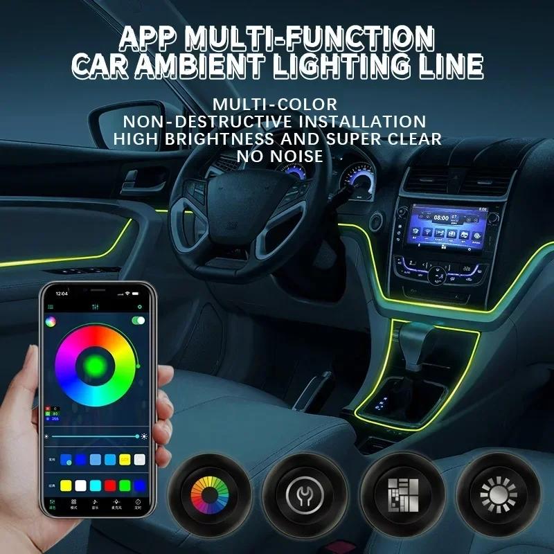 Car Interior RGB LED Atmosphere Light Strip USB Fiber Optic Neon Invisible Ambient Lamp nter Console Door Decoration Trim