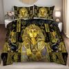 2/3Pcs 3D Retro Egyptian Duvet Cover Set, Black Golden Pharaoh Anubis Print Bedding with Pillowcases for Bedroom Guest