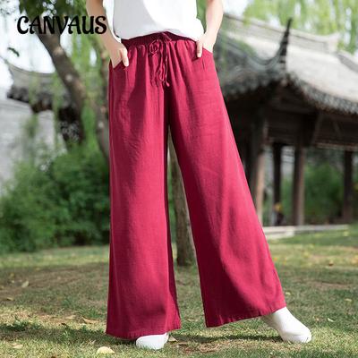 Lente en Zomer Katoen Linnen Dames Grote Maten Retro Zen Broek Wijde Pijpen Broek