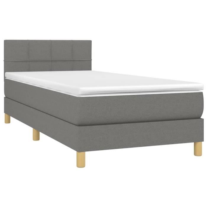 VidaXL Lit à sommier tapissier avec matelas Gris foncé 100x200cm Tissu - Modèle 3140594