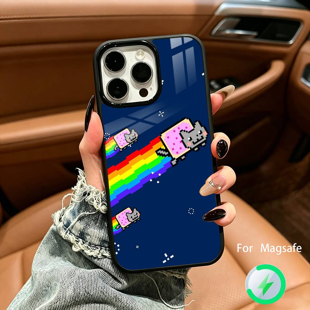 Милый N-Нян -C-Кот Чехол для Телефона Для IPhone17 16 15 14 13 12 11 Pro Max 16/15/14Plus Чехол для Беспроводной Зарядки Funda iphone16E