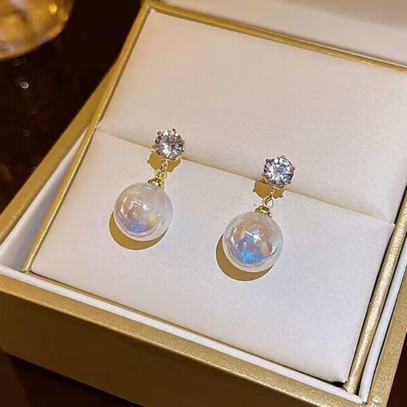 New Trend Zircon Crystal Big Imitation Pearl Colorful Fish Scales Stud Earrings Korean Wedding Zircon Birthday Christmas Gift