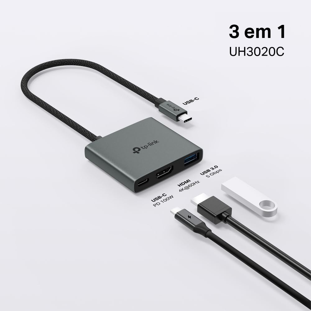 USB Hub with 100W Power and One USB Plug Compatible with Windows Linux iPad Chrome and Nintendo UH3020C TP-Link Type-C 3-Port 4K@60Hz HDMI, High-Speed