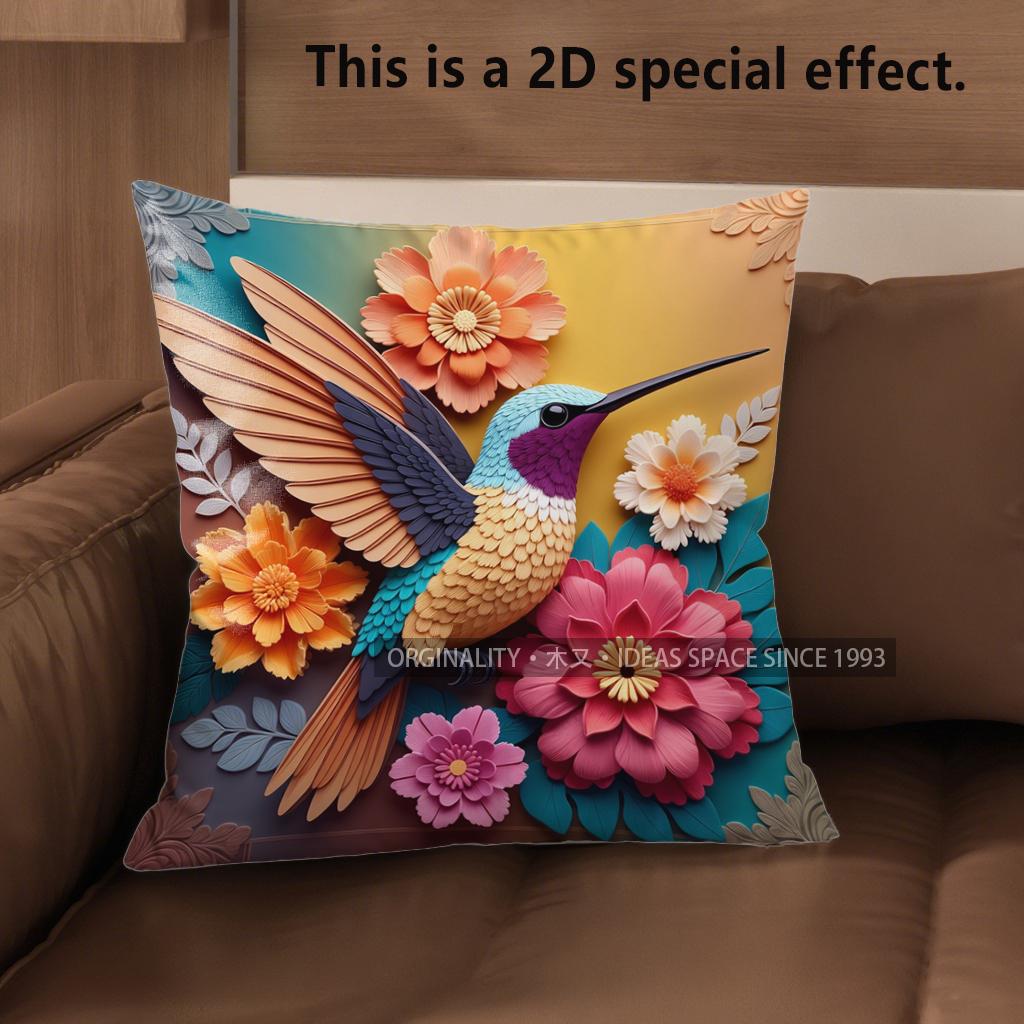 2D Bohemian Hummingbird Floral Throw Pillow Covers Pattern Cushion Cover Suitable For Sofa Bedroom Car Pillow Cover