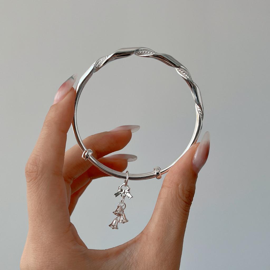 Full Body S999 Foot Silver Bracelet, Dreamy Silver Ribbon Wrapped Christmas Bell Bracelet, Runaway Princess Silver Bracelet