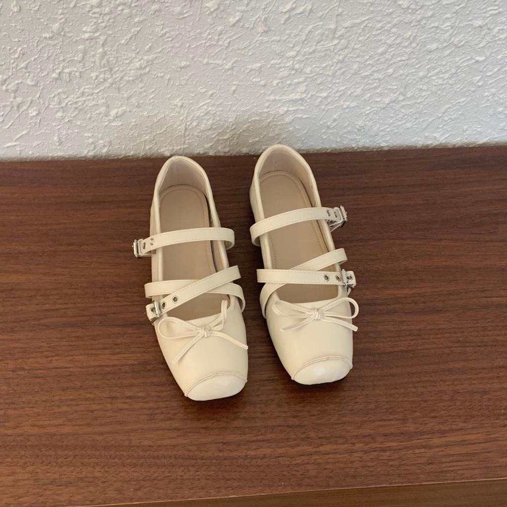 Retro Niche Design Flat-bottomed Square Head Single Shoes Ballet Shoes Early Autumn New French Silver Mary Jane Shoes Women's Shoes