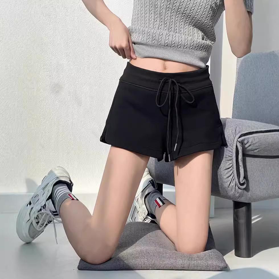 Shorts de Outono de Cintura Alta Estilo Street com Fenda e Cordão